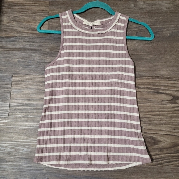 Free People Lilac Stripe Fired Up Cotton Blend Stretch Keyhole Back Tank Top - Picture 3 of 8